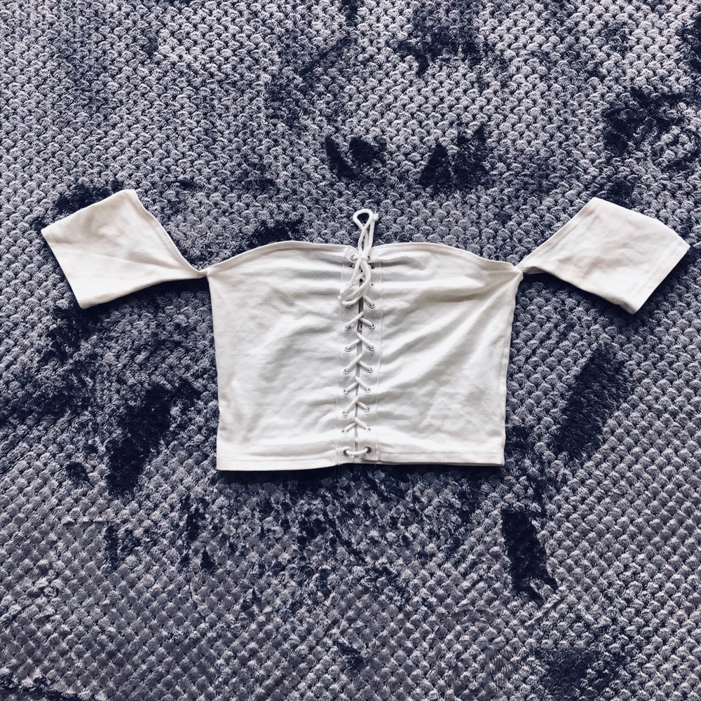 Emma & Sam White Lace-Up Off The Shoulder Crop
